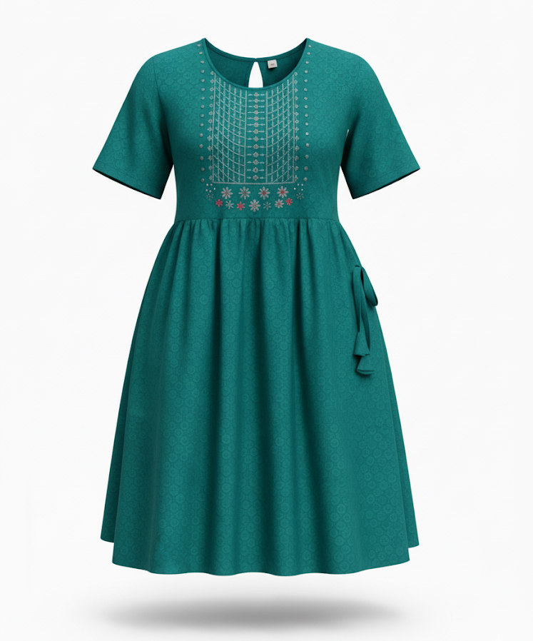 Classic Embroidered Green Kurti