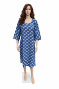 Indigo Blue Cotton Kurti with Allover Floral Butti Print