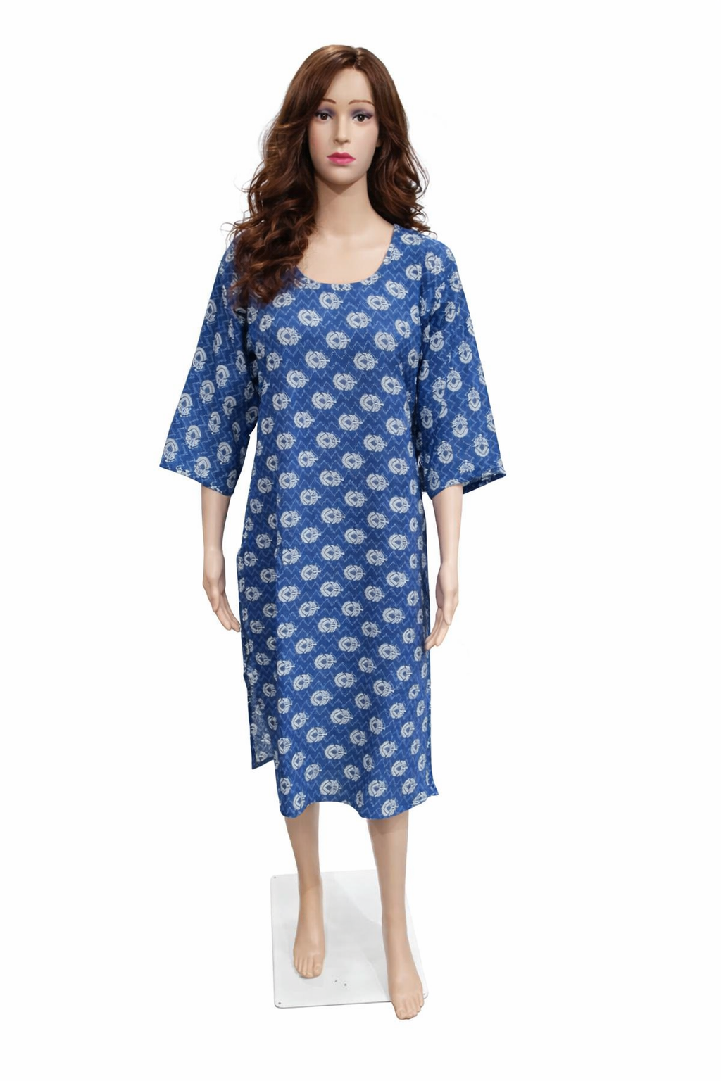 Indigo Blue Cotton Kurti with Allover Floral Butti Print