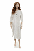 Off-White Vertical Striped Cotton Kurti with Mandarin Collar