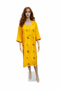 Sunflower Yellow Cotton Kurti with Floral Butis and Contrast Piping