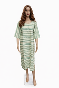 Sage Green and Cream Geometric Striped Cotton Kurti