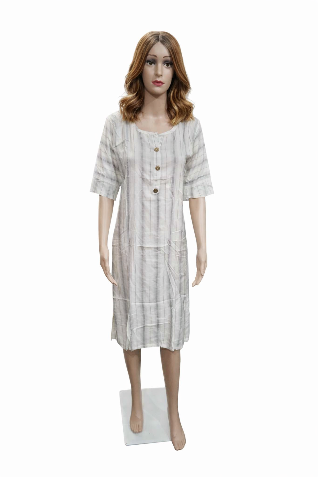 Off-White & Grey Striped Cotton Kurti