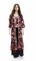 Chic Black Floral Print 3-Piece Co-Ord Set with Crop Top, Palazzo Pants, and Long Shrug