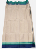Elegant Off-White / Beige Fulia Tant Saree with Sea Green & Navy Blue Border