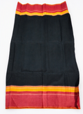 Classic Jet Black Fulia Tant Cotton-Silk Saree with Crimson Red & Mustard Yellow Temple Border