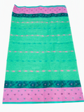 Sea Green Cotton Fulia Tant Saree with Baby Pink Floral Border & Striped Motifs