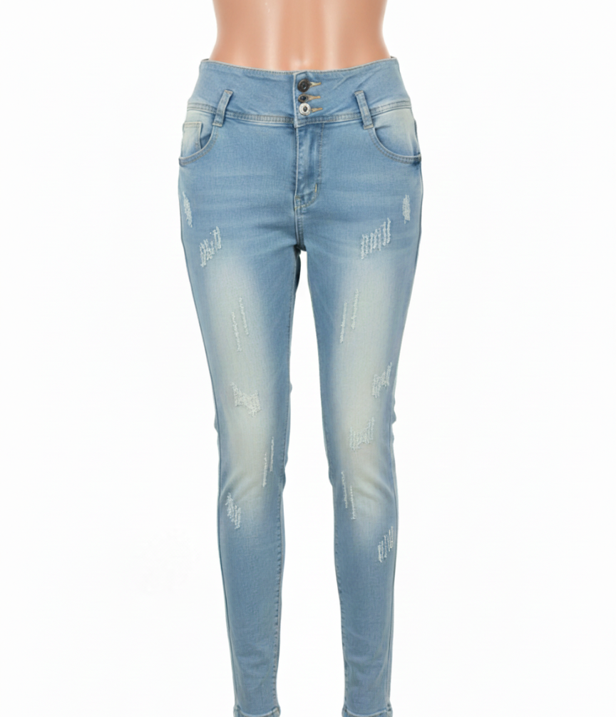 Mid-Rise Light Wash Distressed Skinny Jeans for Women