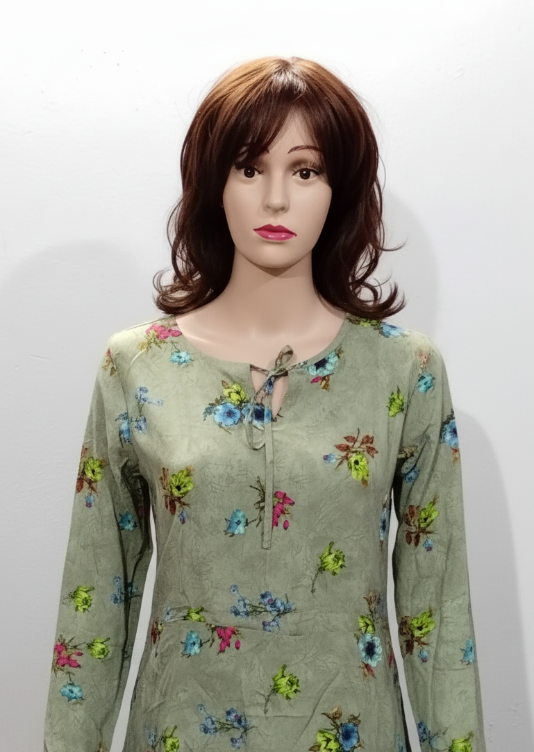 Sage Floral Print Long-Sleeve Tunic