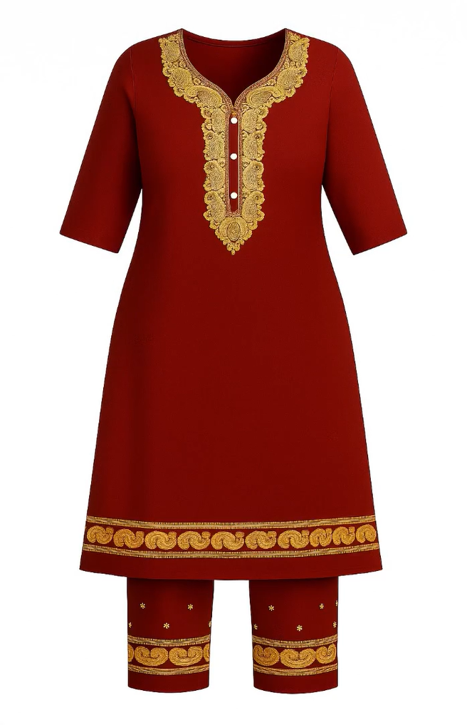 Regal Maroon Zari Embroidered Plazo Set