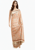 Beige Wilderness Floral Drape Blended Bangalore Silk Kantha Stitch Saree with Blouse Piece