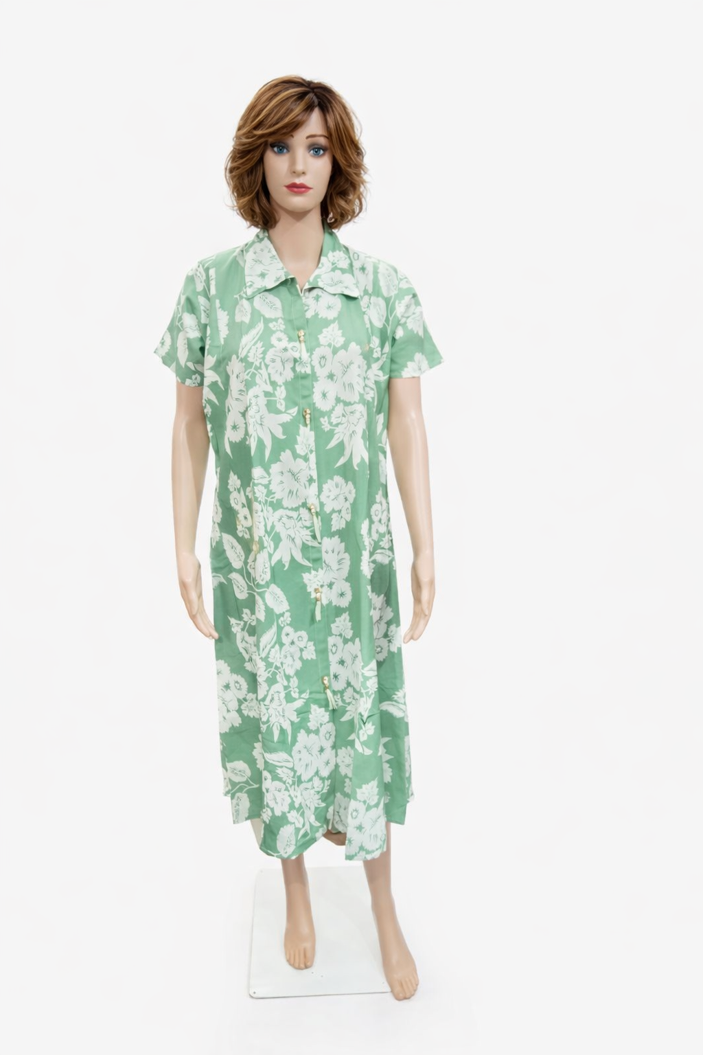 Sage Green Ditsy Floral Midi Dress with Notched Collar