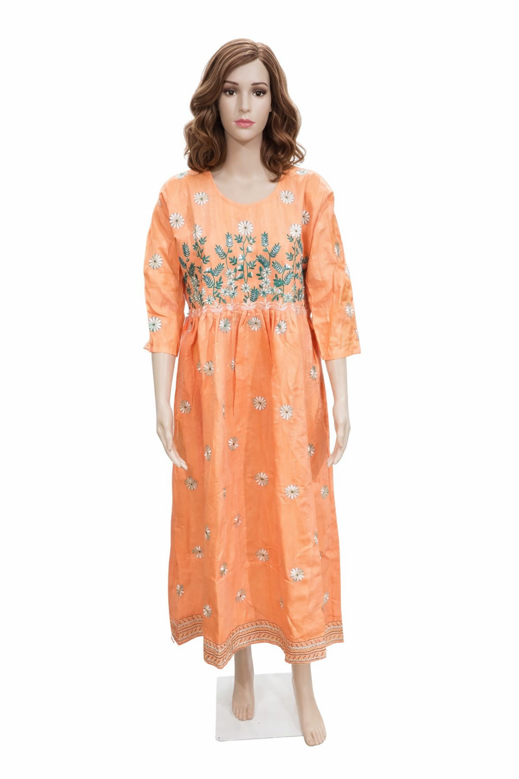 Orange Floral Embroidered One-Piece