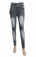 High-Waist Washed Grey Skinny Jeans with Triple Button Closure
