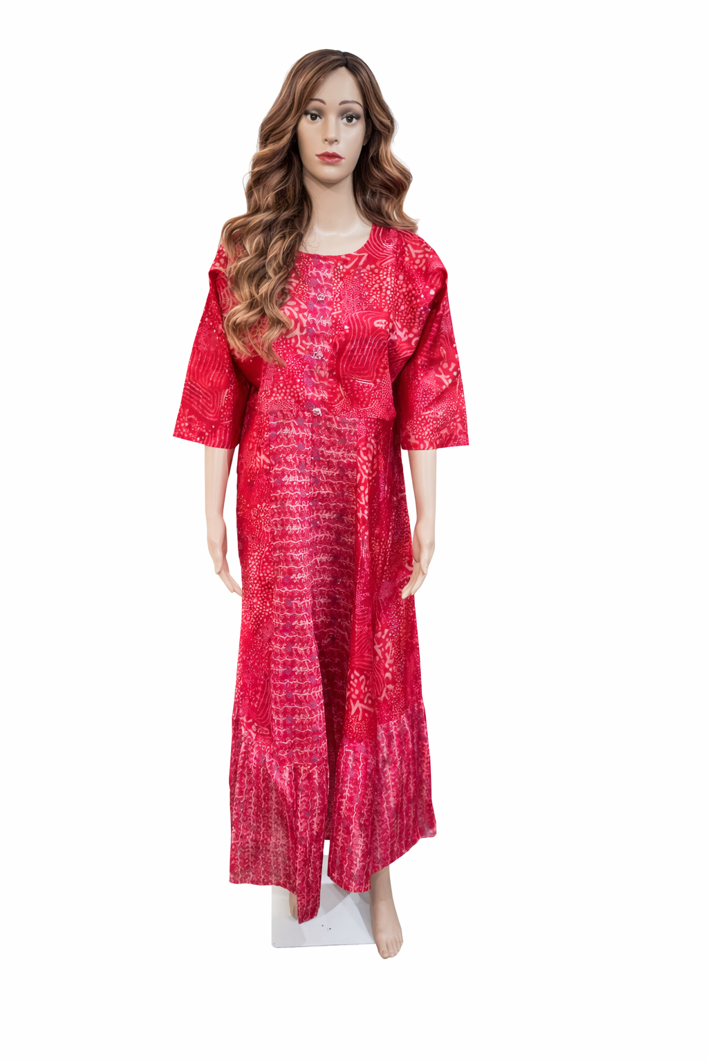 Fuchsia Pink Batik Style Printed Flared Gown