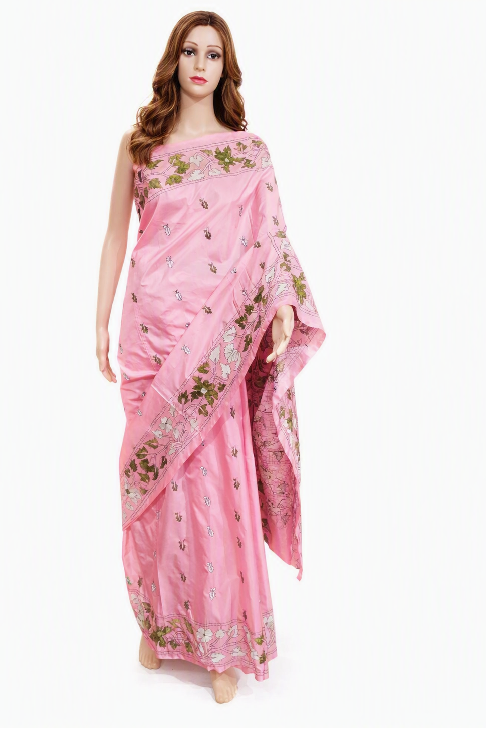 Blended Bangalore Silk Kantha Stitch Saree with Blouse Piece