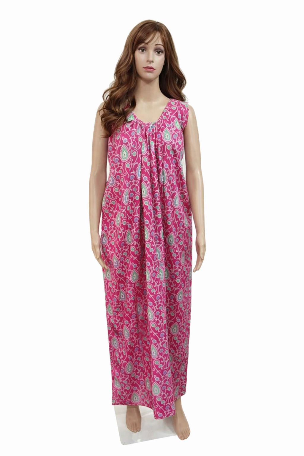 Magenta Pink Cotton Sleeveless Nighty