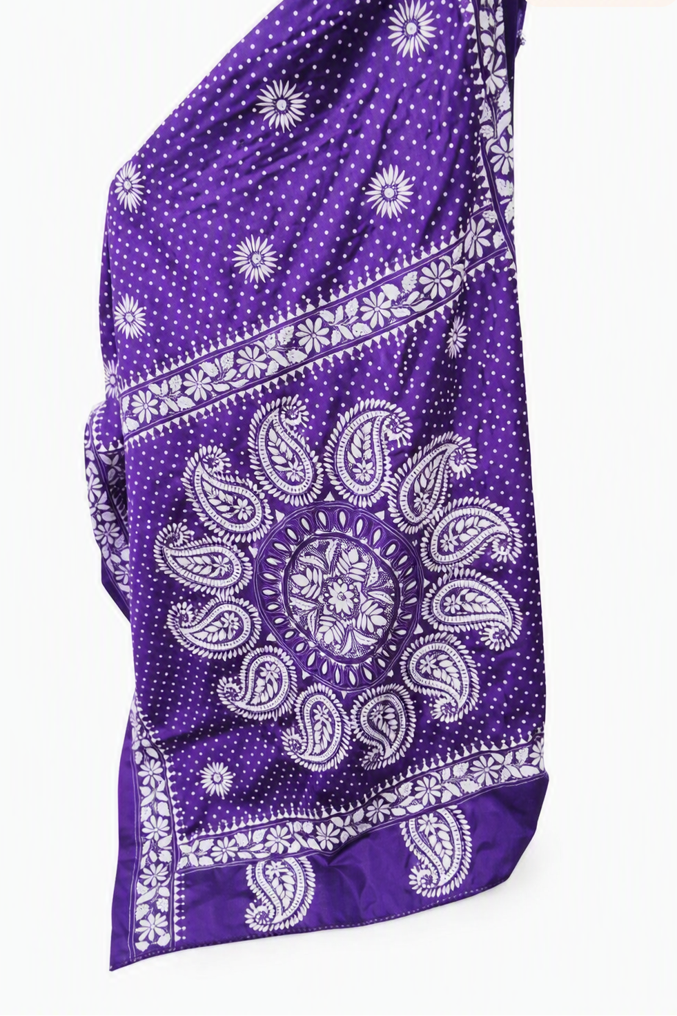 Violet Blended Bangalore Silk Kantha Stitch Saree with Blouse Piece