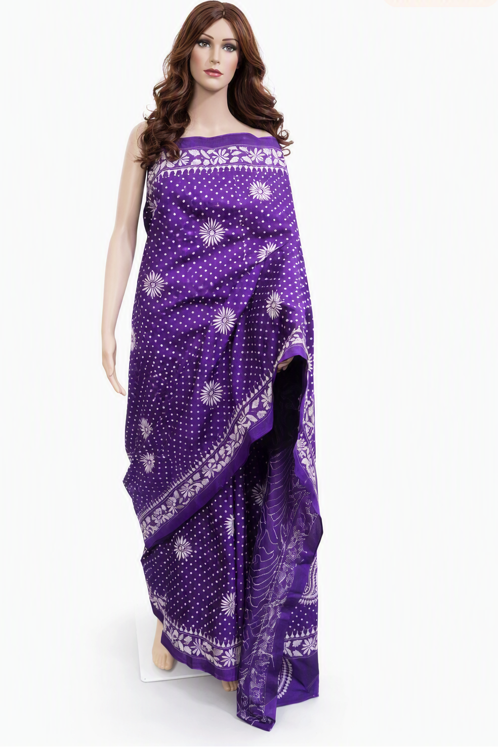 Violet Blended Bangalore Silk Kantha Stitch Saree with Blouse Piece
