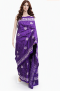 Violet Blended Bangalore Silk Kantha Stitch Saree with Blouse Piece