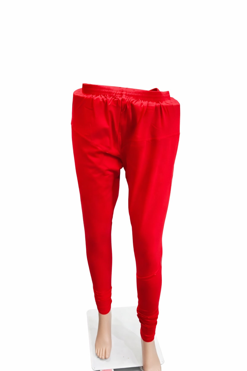 Red Cotton Lycra Churidar Leggings