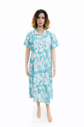 Sky Blue Floral Button-Down Midi Dress with Tassel Detail