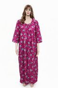 Floral Print Gathered Neck Cotton Nighty