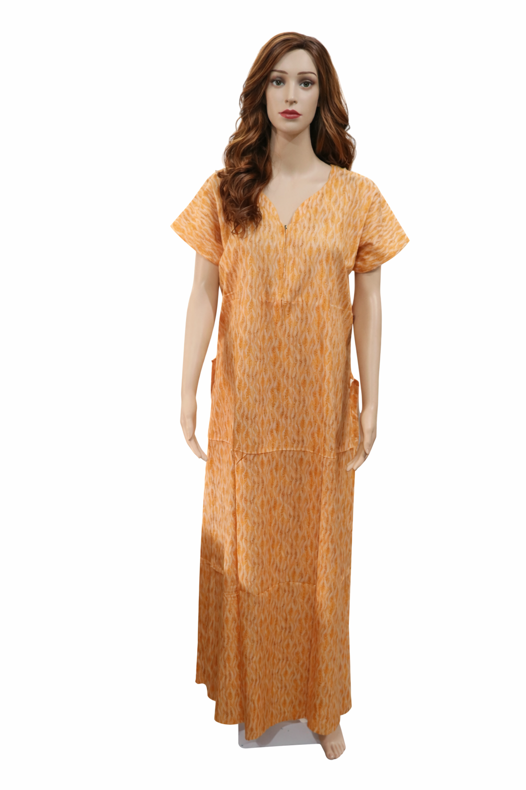 Peach & Orange Geometric Print Cotton Nighty