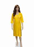 Vibrant Yellow Cotton Kurti with Floral Embroidery