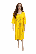 Bright Yellow Cotton Kurti with Traditional Pot Embroidery